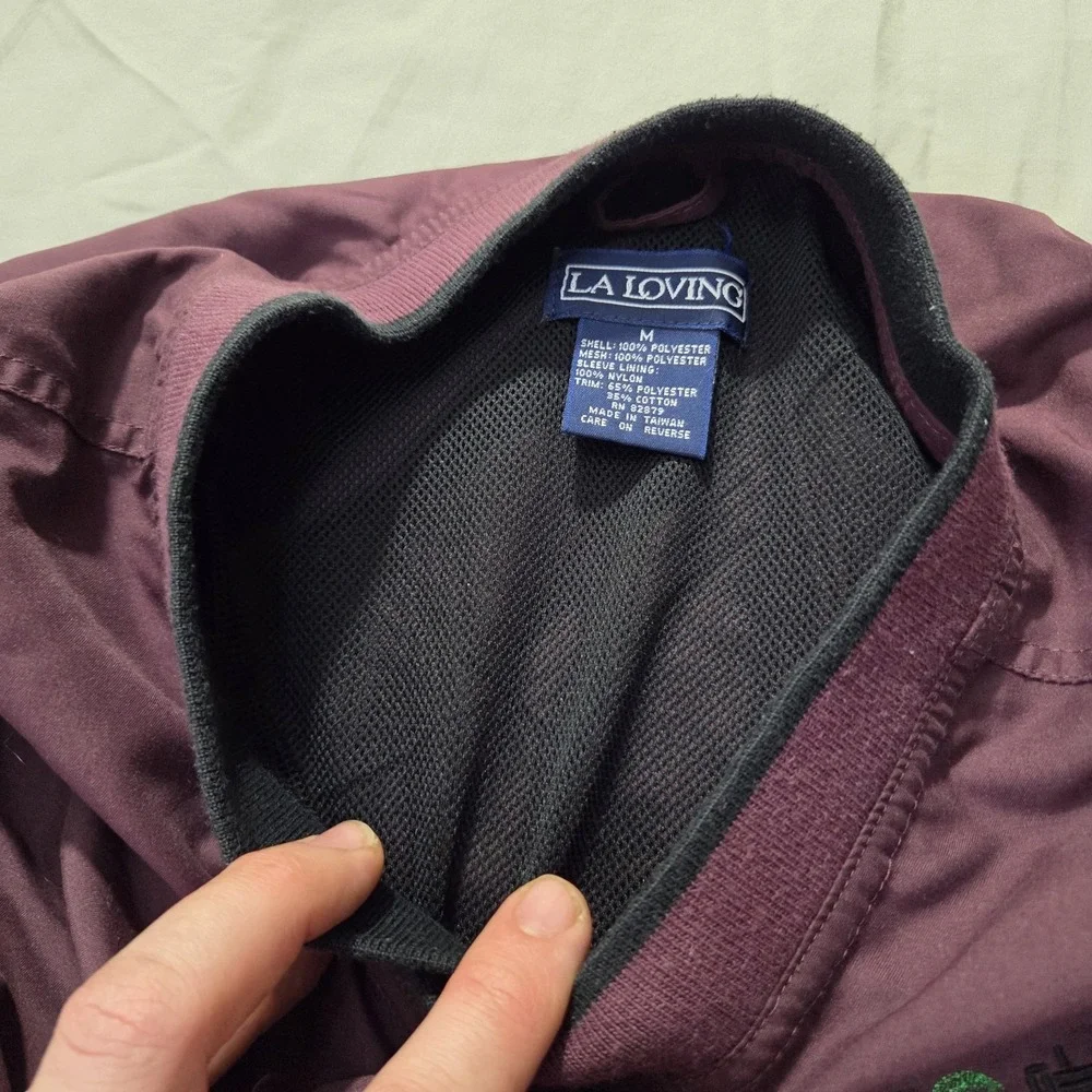 VTG LA Loving Men's Pullover Windbreaker Jacket Purple V-neck Embroidered Sz M